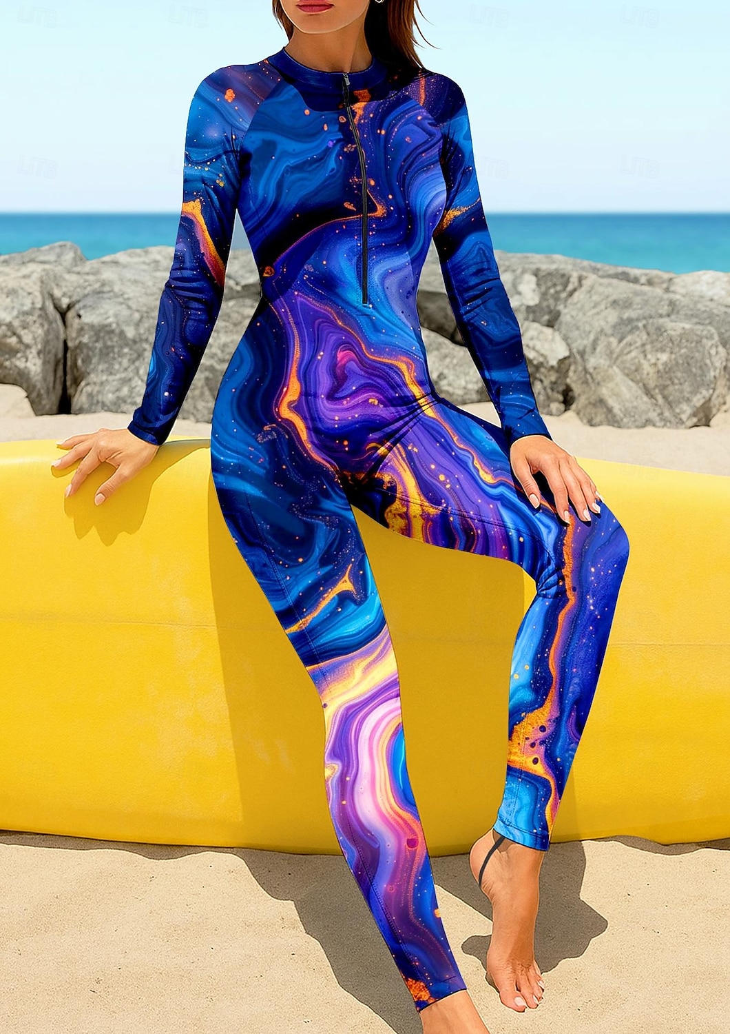 Mujer Regular Camiseta Protección Solar Surf Camiseta de protección solar de cuerpo completo Traje de baño Degradado Abstracto Mármol con sujetador incorporado Cremallera delantera Protección solar 2026 - $49.99 –P3