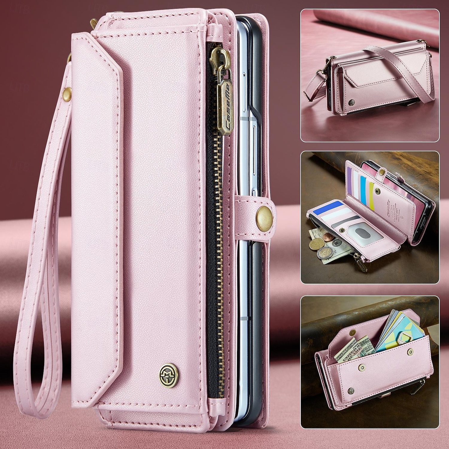Phone Case For Samsung Galaxy Z Fold 7 Wallet Case with Lanyard with Wrist Strap Kickstand TPU PU Leather 2026 - $28.99 –P11