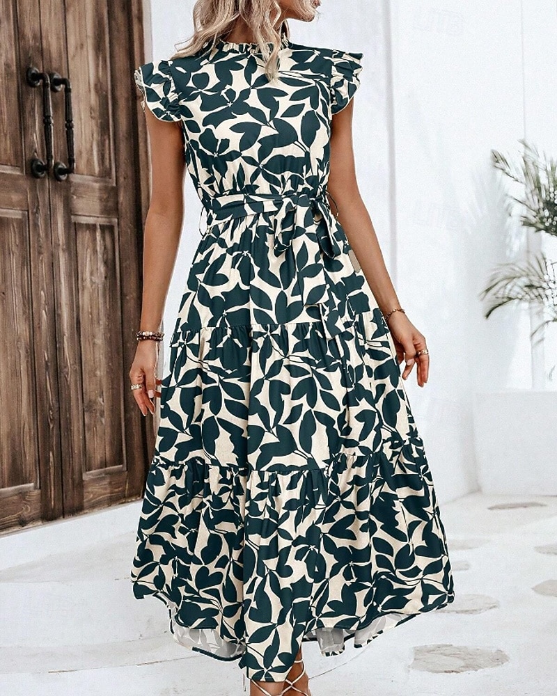 Per donna Abito Midi Abito Floreale Abito Stampato Moda Moderno All'aperto Vacanza Uscire Vestibilità comoda Floreale Senza Maniche Collo alla coreana Arancione Marrone Verde Blu scuro Estate del 2026 a $26.99 –P7