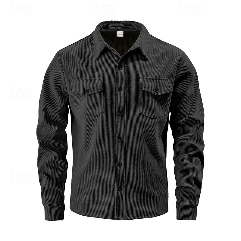 Hombre Camisa Camisa casual Camisa de playa Camisa de Pana Abotonar la camisa Negro Marrón Verde Ejército Albaricoque Gris Manga Larga Color sólido Diseño Diario Vacaciones Bolsillo Ropa Moda Casual 2026 - $36.99 –P2