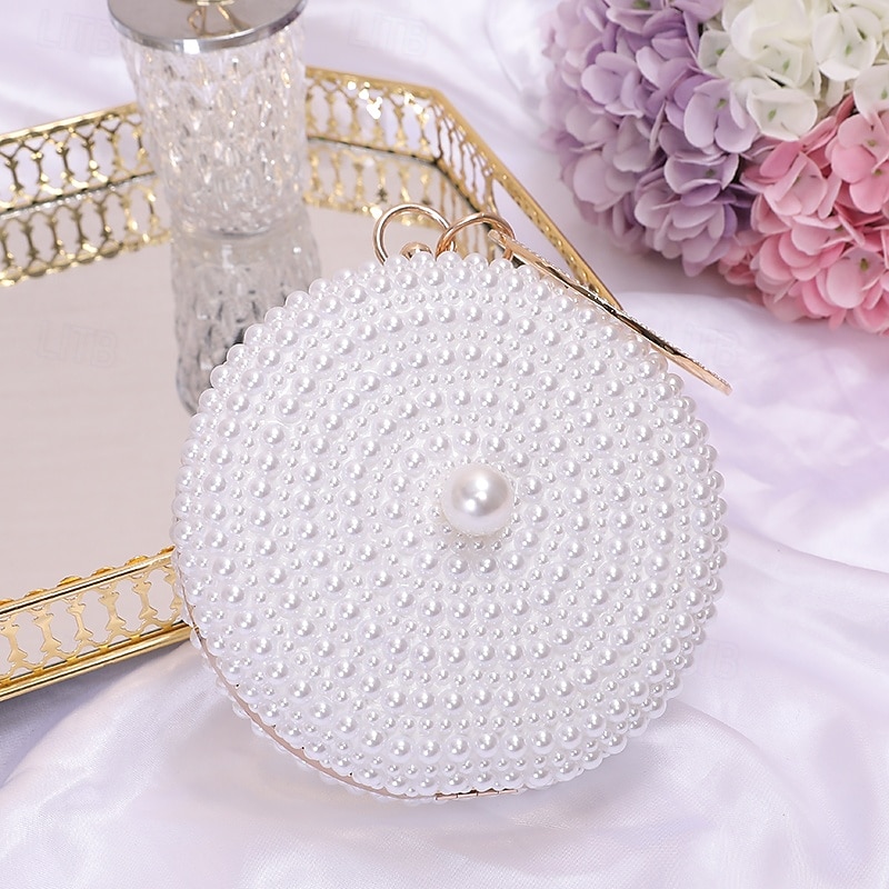 Women's Wallet Evening Bag Evening Bag Coin Purse Leather Party Wedding Party Pearls Solid Color Gold / White Almond 2026 - $42.99 –P2
