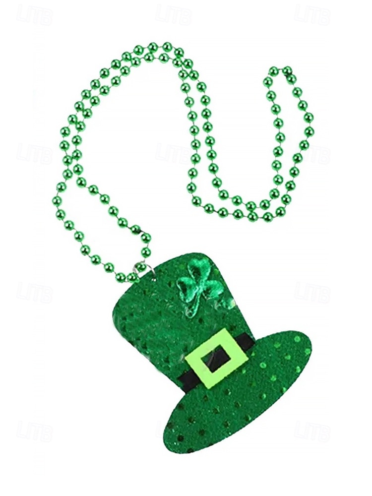 Halsband i akryl för kvinnor, St. Patrick's Day, med klöver- och hattmönster, flera stilar, gröna pärlor, perfekt för högtidsfiranden och festtillbehör. 2026 - $7.99 –P11