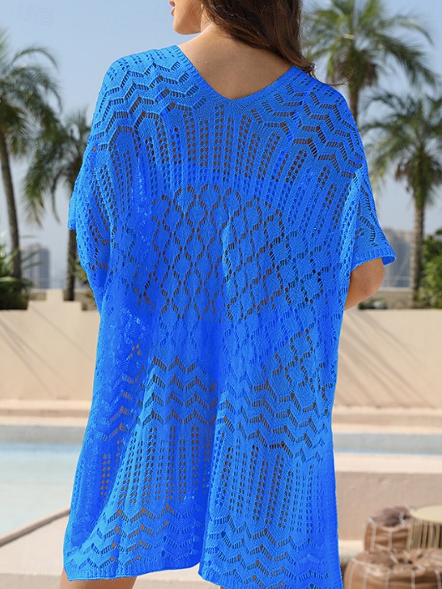 Abito coprente costume da bagno con taglio lavorato a maglia moda da spiaggia colore solido scollo a V maniche corte del 2026 a $29.99 –P9