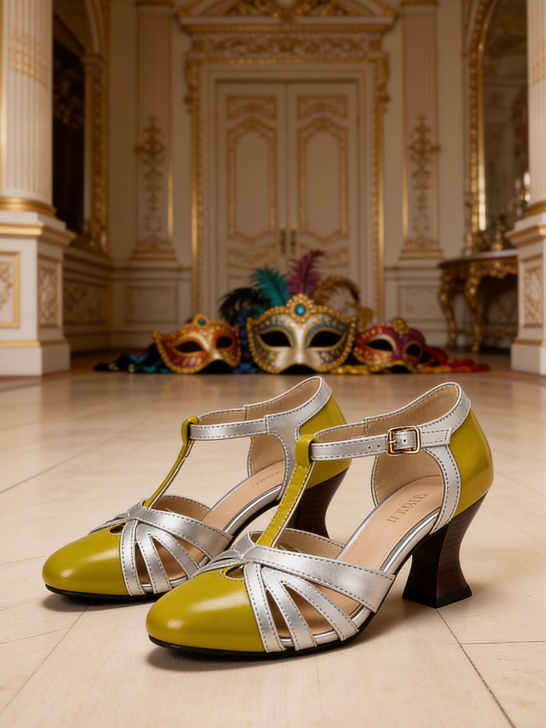 Tacchi T-Strap vintage verdi e argento da donna per il Mardi Gras – Perfetti per balli in maschera eventi festivi e feste a tema del 2026 a $46.99 –P6