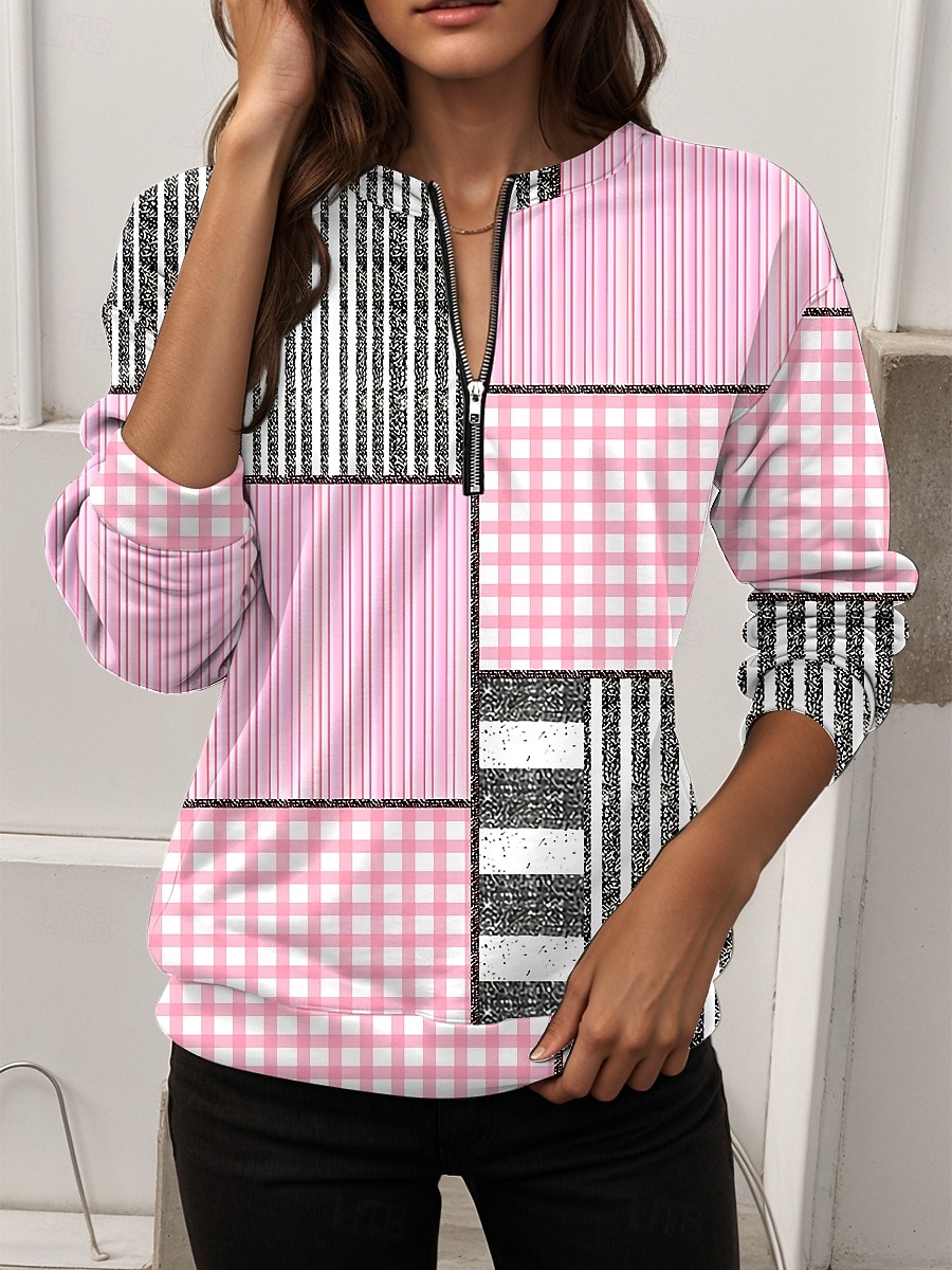 Dames Sweatshirts met rits Vetoketju Afdrukken Grafisch Geometrisch Modieus Casual Lange mouw Ronde hals Normale tops Straat Dagelijks gebruik blauw Blozend Roze Paars Groen Lente Herfst 2026 - $27.99 –P1