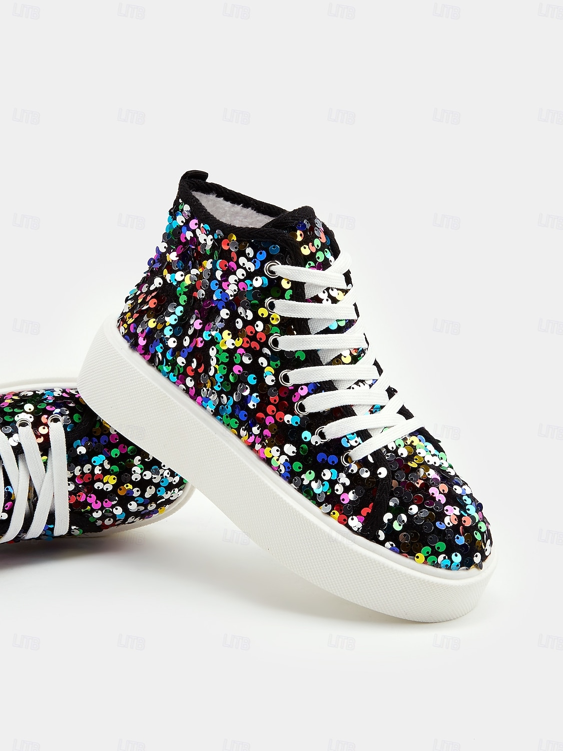 Women's Mardi Gras Black Colorful Sequin High-Top Sneakers – Trendy Festival Shoes for Carnival, Parades and Street Parties 2026 - $46.99 –P3