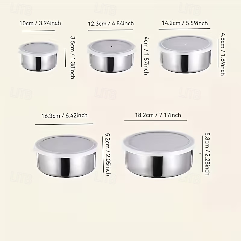 5 stk. fargekodede lokk lufttett matoppbevaringsbeholdersett med lokk - kraftige stabelbare spiskammersorganisatorer, plassbesparende kjøkken &kjøleskapsbeholdere for matlaging, rester, frukt, 2026 - $16.99 –P13