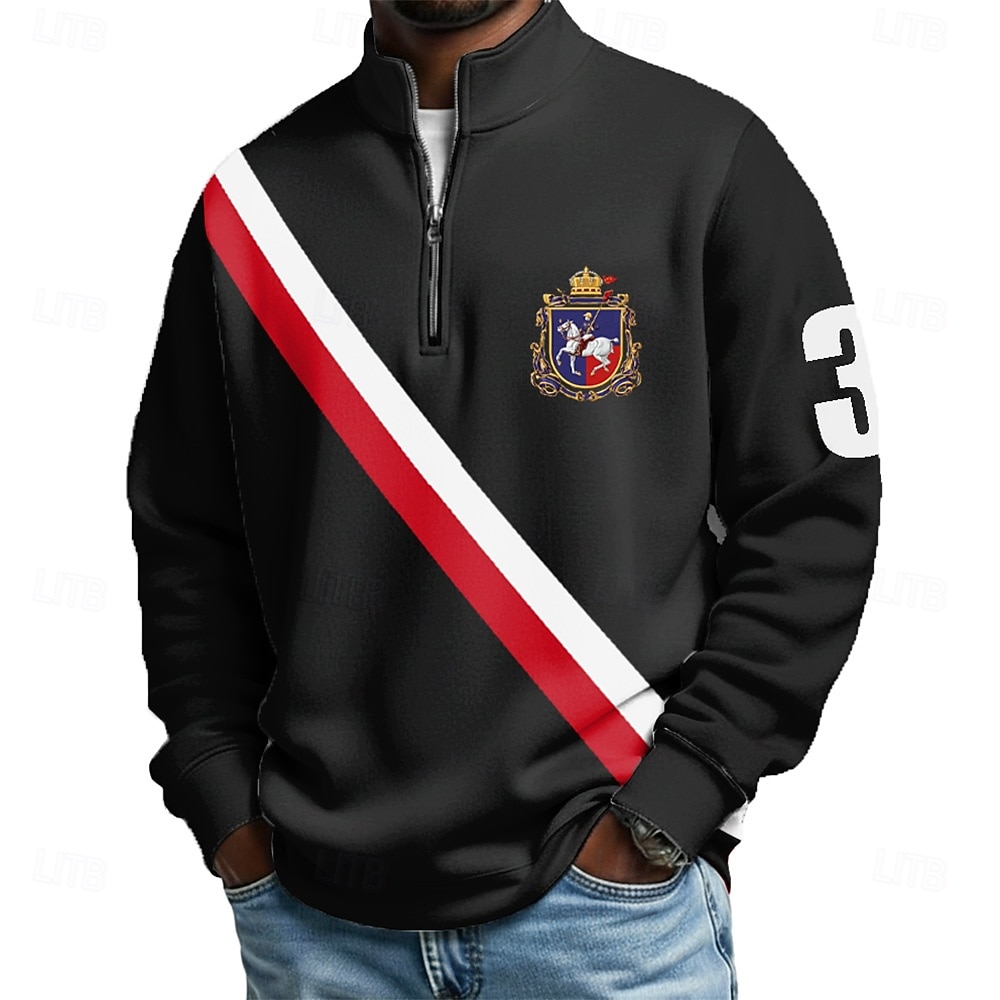 Homens Bloco de cor Camisas Polo com zíper Manga Longa Camisas polo colarinho do vovô Casual Escola Roupa Esportiva Feriado Roupa Diária Impressão 3D Polo com fecho de correr de um quarto Primavera de 2026 por $24.99 –P1