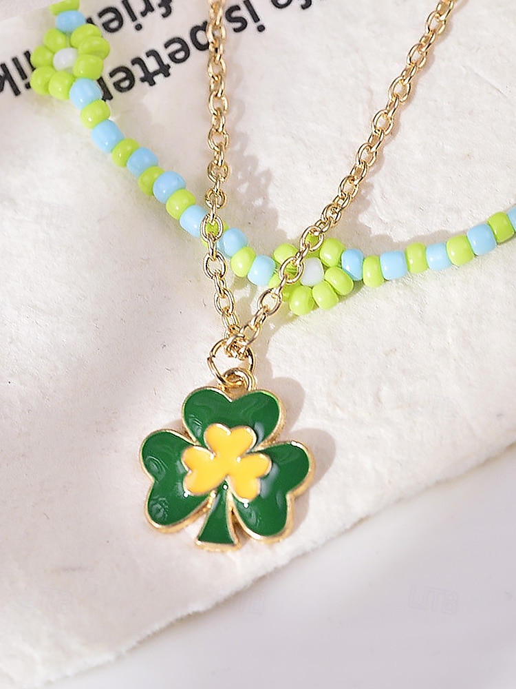 Dámský náhrdelník s trojlístkem a přívěskem ke Dni svatého Patrika, materiál slitina, elegantní sváteční šperk inspirovaný Irskem pro dámy, ideální na průvody, večírky, setkání a sváteční oslavy. 2026 - $9.99 –P5