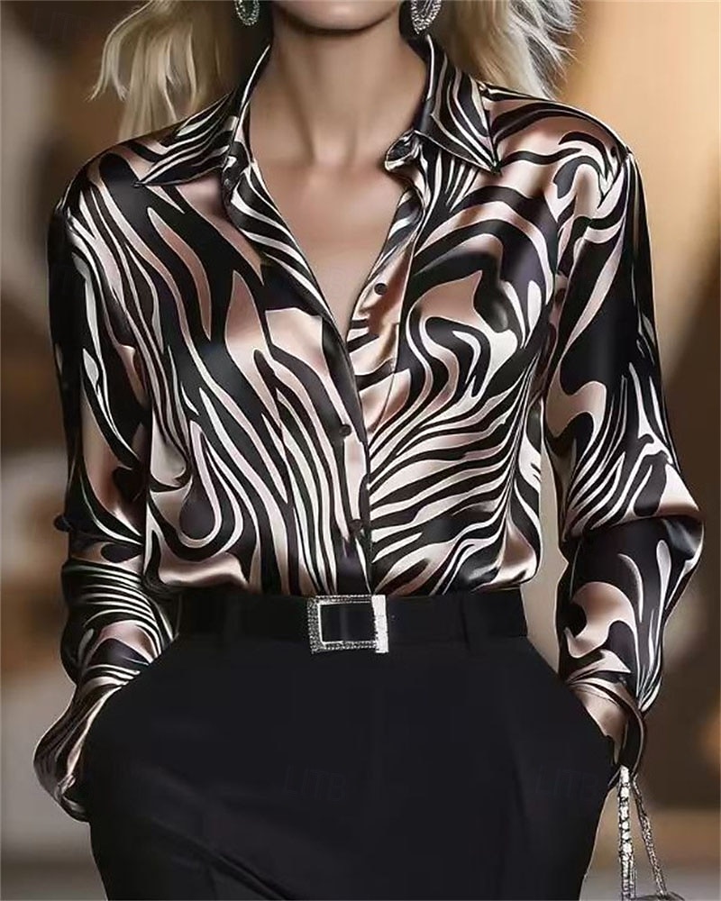 Dam Skjorta Elegant Satin topp Blus Rynkad Knappar Mönster Slät Elegant Vintage Dagligen Långärmad Tröjkrage Vanliga toppar Dagligen Arbete Helgdag Silver Guld Höst Vinter 2026 - $32.99 –P1
