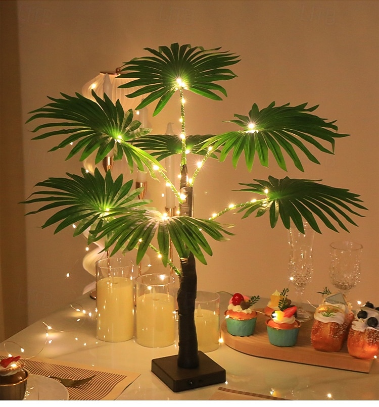 Luz de palmera artificial de 55 cm/21,65 pulgadas con 30 cuentas LED, decoración interior/exterior de primavera/verano para dormitorio, sala de estar, comedor, fiesta, doble potencia (AAA) &luz 2026 - $23.99 –P1