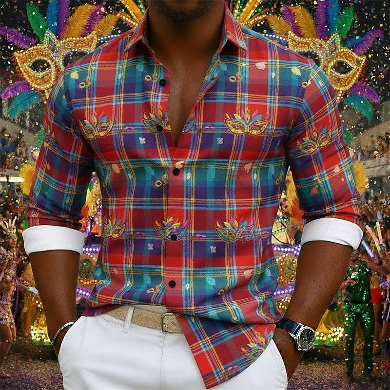 Mardi-Gras-Hemd für Herren – farbenfrohes Karnevalshemd 2026 - $27.99 –P1