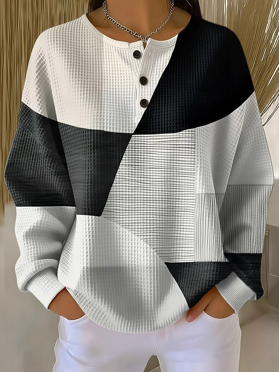 Γυναικεία Φούτερ πουλόβερ Κουμπιά Γραφική Γεωμετρικό Μοντέρνα Καθημερινό Στάμπα Μακρυμάνικο Στρογγυλή Ψηλή Λαιμόκοψη Κανονικά μπλουζάκια Causal Σπίτι Δουλειά Θαλασσί Λευκό Κίτρινο Άνοιξη Χειμώνας 2026 - $28.99 –P2