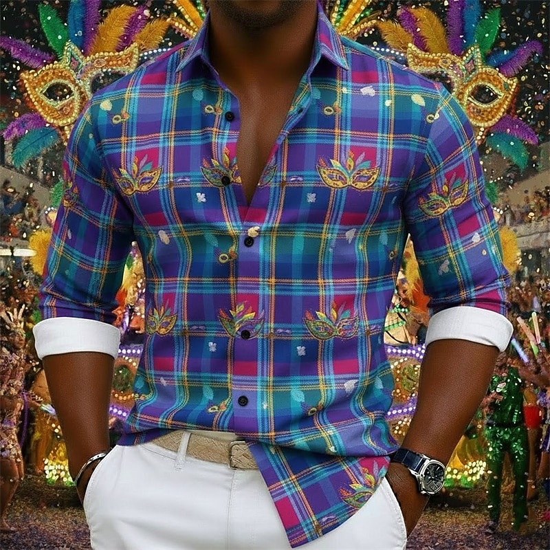 Mardi-Gras-Hemd für Herren – farbenfrohes Karnevalshemd 2026 - $27.99 –P2