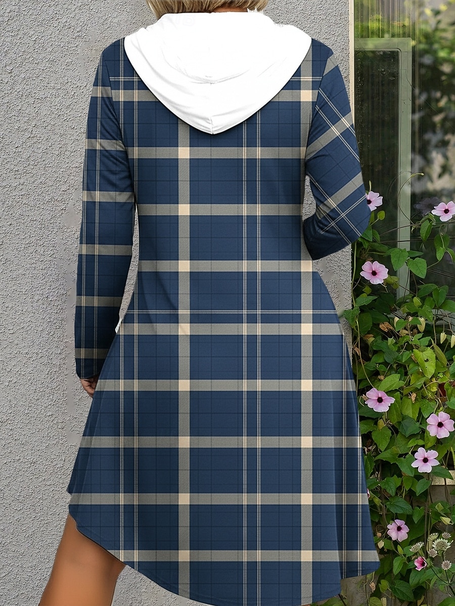 Damen Minikleid Kapuzenkleid Freizeitkleid Elegant Mode Modern Täglich Outdoor Wochenende Normale Passform Karomuster Langarm Mit Kapuze Blau Purpur Grün Frühling Herbst 2026 - $29.99 –P2