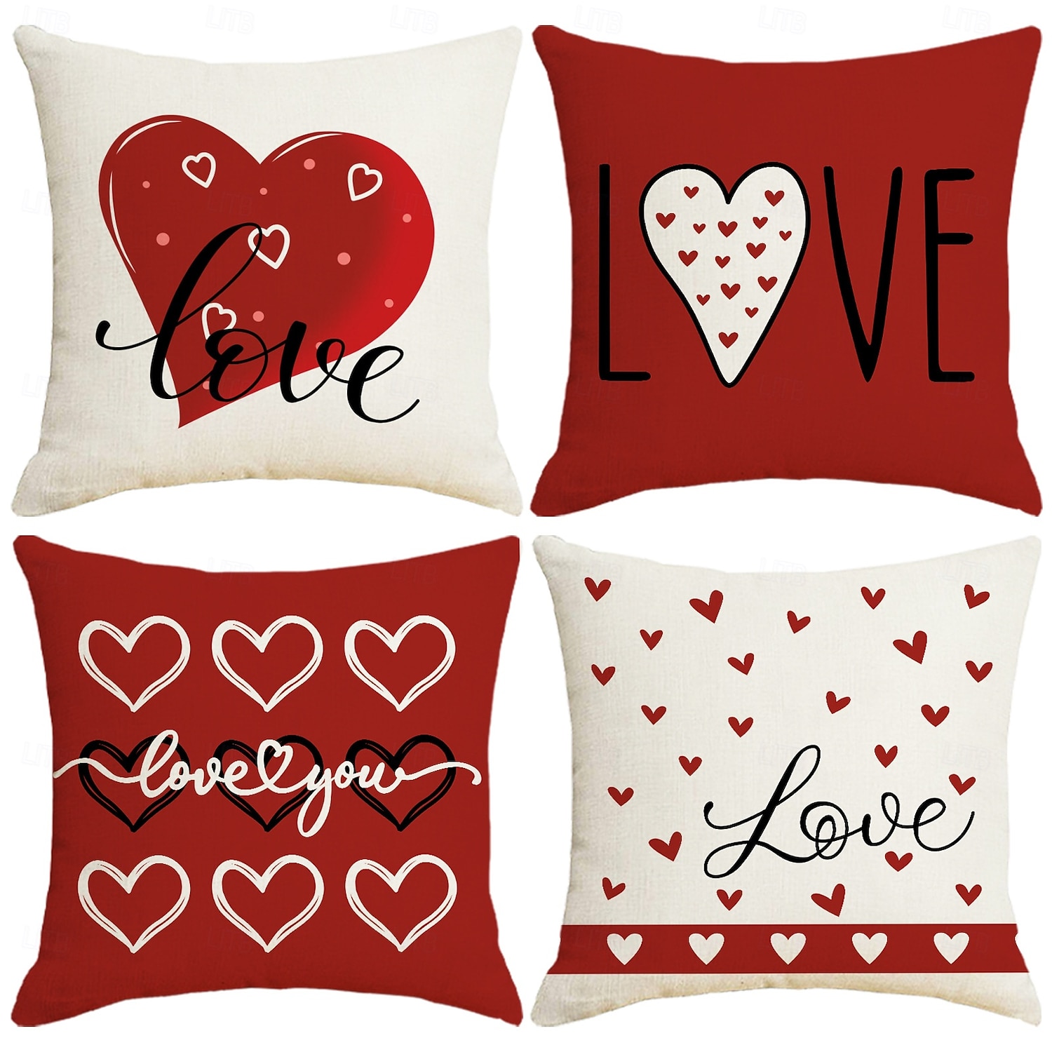 Kussensloop met rode hartjesprint voor Valentijnsdag, feestelijk "liefde"-design, decoratief kussen in Europese stijl, perfect voor op de bank of in de woonkamer, ideaal voor Valentijnsdag thuis en 2026 - $13.99 –P3