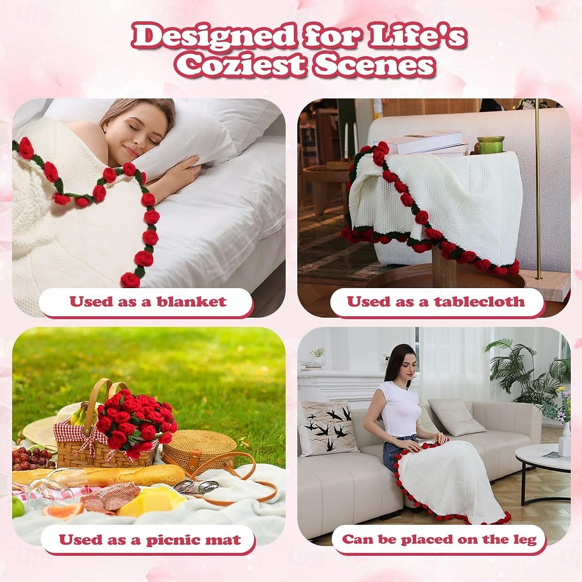 Valentýnská gradientní deka s kyticí konvalinek, ručně vyráběný přehoz s umělými květinami, deka na spaní, uměle tkaný přehoz, perfektní dárek pro blízké 2026 - $30.99 –P4