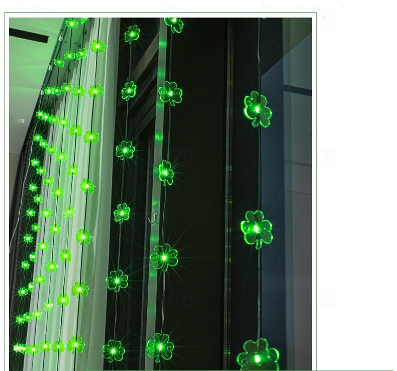 Irsk kløverlignende gardinlyslenke til St. Patricks dag, 3 m bredde, grønt lys, USB-drevet, 8 funksjoner med fjernkontroll, innendørs soverom, stue, balkong, festdekorasjon 2026 - $26.99 –P4