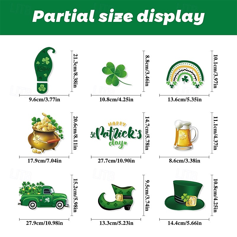 9 feuilles d'autocollants pour fenêtre sur le thème de la Saint-Patrick : trèfles, empreintes de chaussures de lutin, pièces d'or (autocollants statiques), décorations pour vitres sur le thème d'une de 2026 ? $10.99 –P3