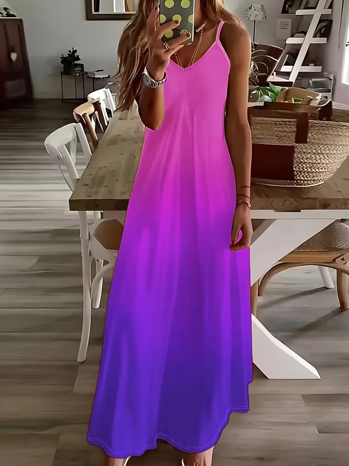 Per donna Abito maxi Vestito Estivo Abito a trapezio Abito Sottoveste Vacanza Casual Boho Spiaggia Vestibilità comoda Ombre Grafico Senza Maniche Scollo a V Blu Arancione Ametista Estate Primavera del 2026 a $36.99 –P3