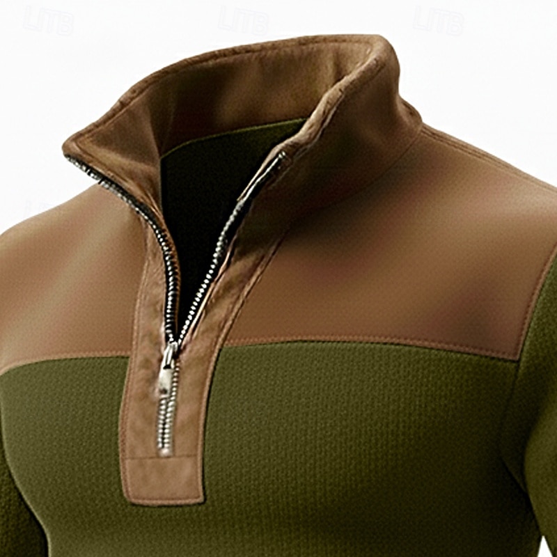 Hombre Sudadera Pull-over Sudadera con un cuarto de cremallera Punto acanalado Albaricoque Negro Blanco Verde Trébol Cuello Mao Plano Retazos Bloque de Color Con Texturas Casual Diario Deporte Ropa 2026 - $28.99 –P5
