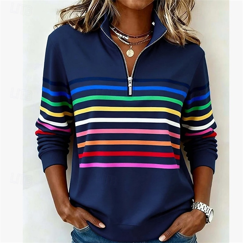 Dámské Svetrová mikina Slátanina Tisk Čtvrtletní zip Bez vzoru Proužky Elegantní Teplé Klasické Dlouhý rukáv Do V Běžné topy Ležérní Domů Práce Trávová zelená Tmavomodrá Šedá Podzim Zima 2026 - $12.99 –P3