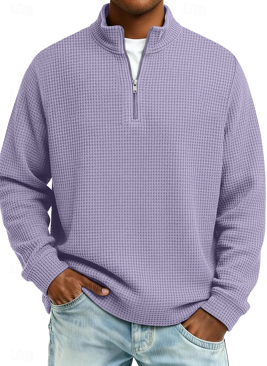 Hombre Camiseta de punto gofre camiseta Casual Exterior Cuello Mao Cremallera de un cuarto Manga Larga Moda Moderno Color sólido Con Texturas De Punto Otoño Primavera & Otoño Otoño invierno Ajuste 2026 - $22.99 –P6