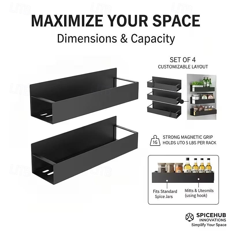 2 магнитных органайзера для холодильника с 4 съемными крючками, магнитная полка для хранения без сверления, боковая полка для хранения на холодильнике, компактные аксессуары для кухни и ванной, 2026 - $22.99 –P14