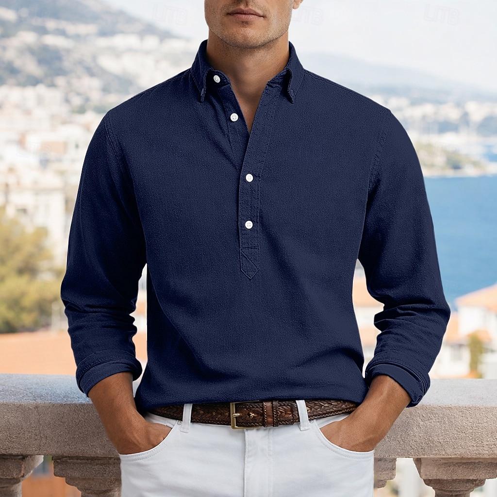 Herren Hemd Popover-Hemd Durchgeknöpft Hemd Freizeithemd Marineblau Dunkelblau Grau Leicht Blau Langarm Einfach Umlegekragen Lässig Outdoor Knöpfe Bekleidung Neutral Mode Täglich Lässig 2026 - $26.99 –P6