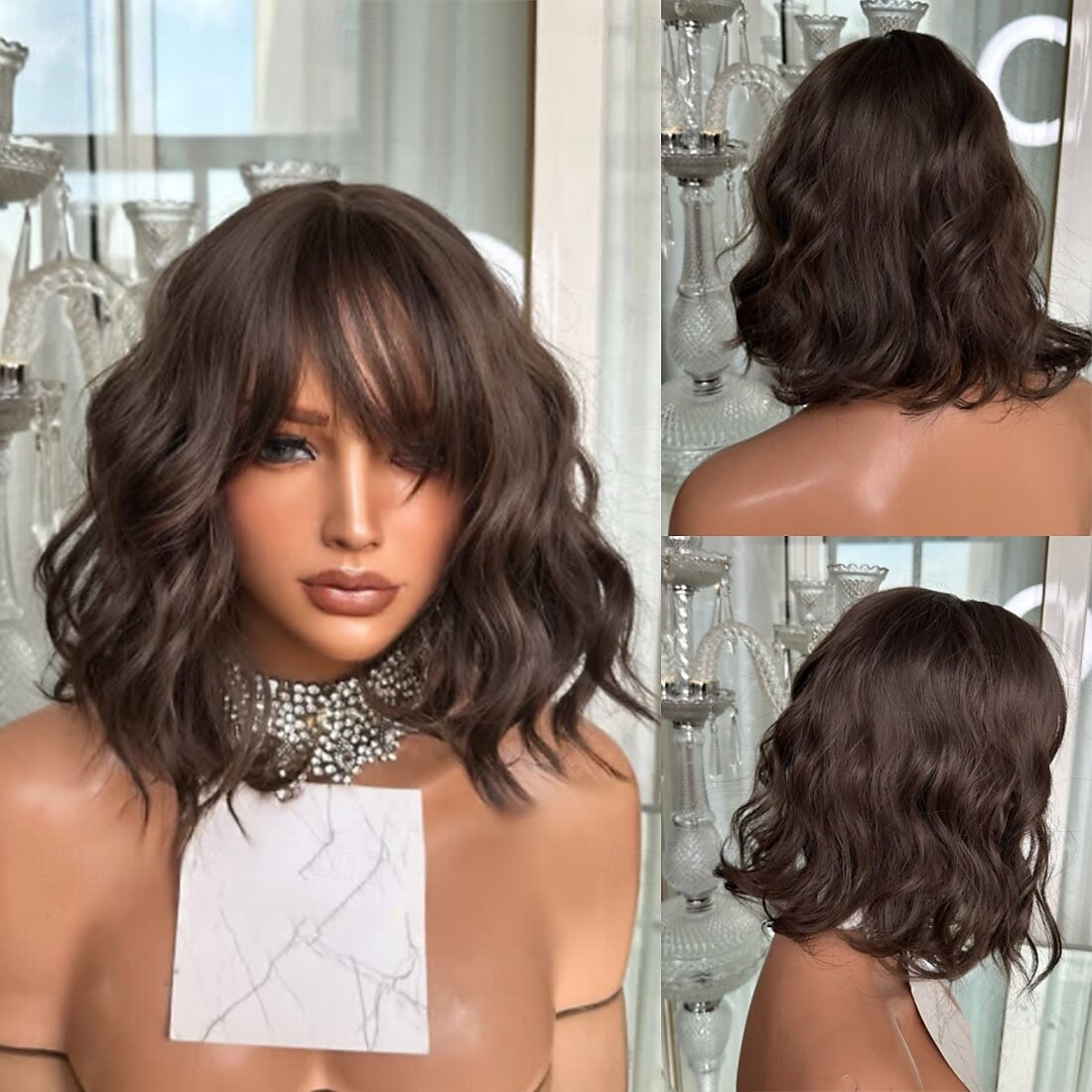 Cabelo humano remy Fechamento 5x5 13x4 Lace Front Peruca Bob curto Com Franjas Cabelo Brasileiro Ondulado Marrom Ruivo Peruca 130% 150% Densidade do Cabelo com o cabelo do bebê Cabelo Ombre Riscas de 2026 por $249.39 –P2