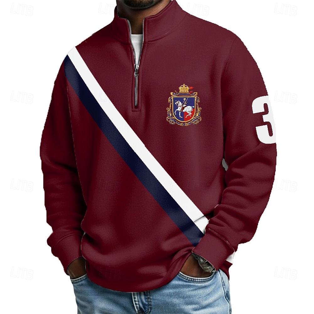 Homens Bloco de cor Camisas Polo com zíper Manga Longa Camisas polo colarinho do vovô Casual Escola Roupa Esportiva Feriado Roupa Diária Impressão 3D Polo com fecho de correr de um quarto Primavera de 2026 por $24.99 –P2