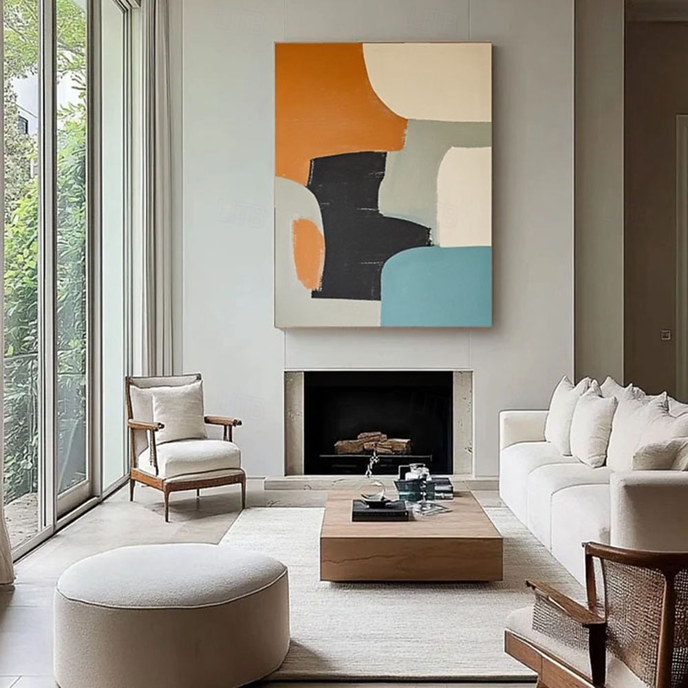 Hand Painted Abstract Minimalist Rounded Shapes Mid-Century Art Painting Colorful Elegant Modern Poster Orange Blue Black White Wall Art 2026 - $116.99 –P4
