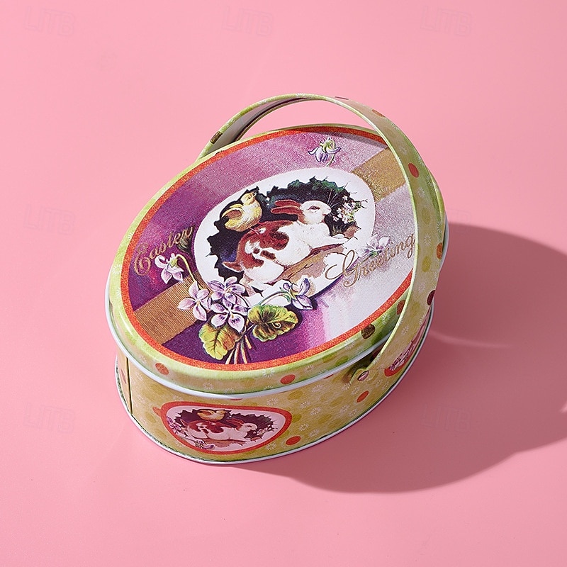 Confezione da 4 scatole ovali di latta a forma di coniglietto pasquale con manici, contenitori per conservare le uova di Pasqua, contenitori di metallo portatili per bambini, ideali per biscotti, del 2026 a $22.99 –P7