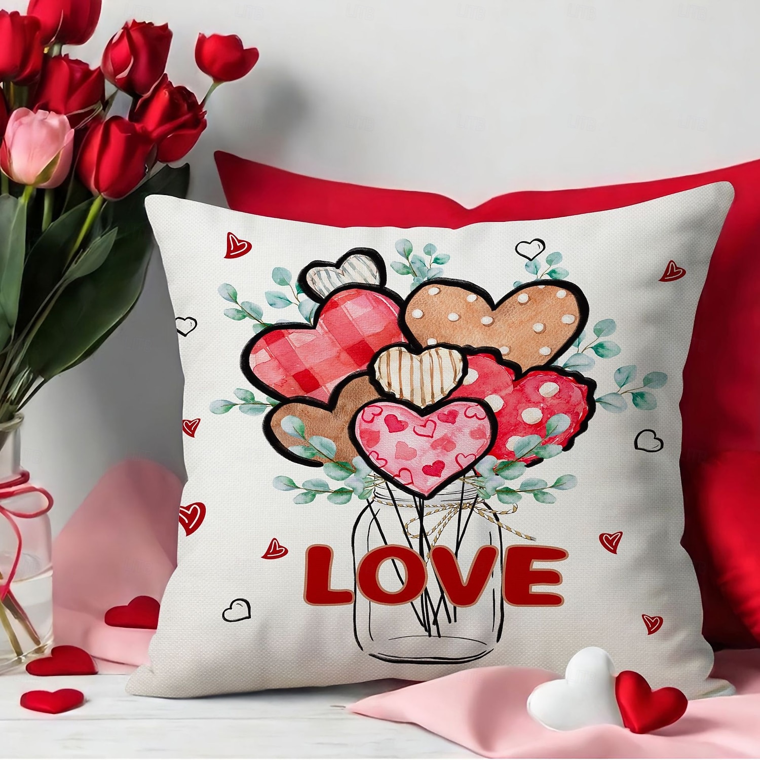 Valentine's Day Throw Pillow Cover, Red Heart Balloon Decorative Cushion, Romantic Atmosphere Pillow for Sofa, Living Room, Bedroom, Cozy Holiday Accent 2026 - $13.99 –P9