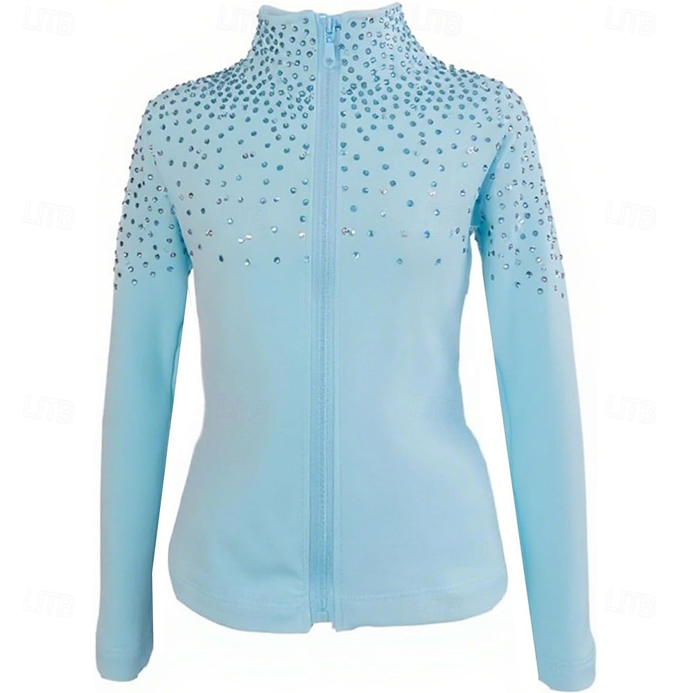 Figure Skating Fleece Jacket Women's Girls' Ice Skating Jacket Top Sky BlueStretchy Training Competition Skating Wear Thermal Warm Crystal / Rhinestone Long Sleeve Ice Skating Figure Skating 2026 - $106.99 –P1