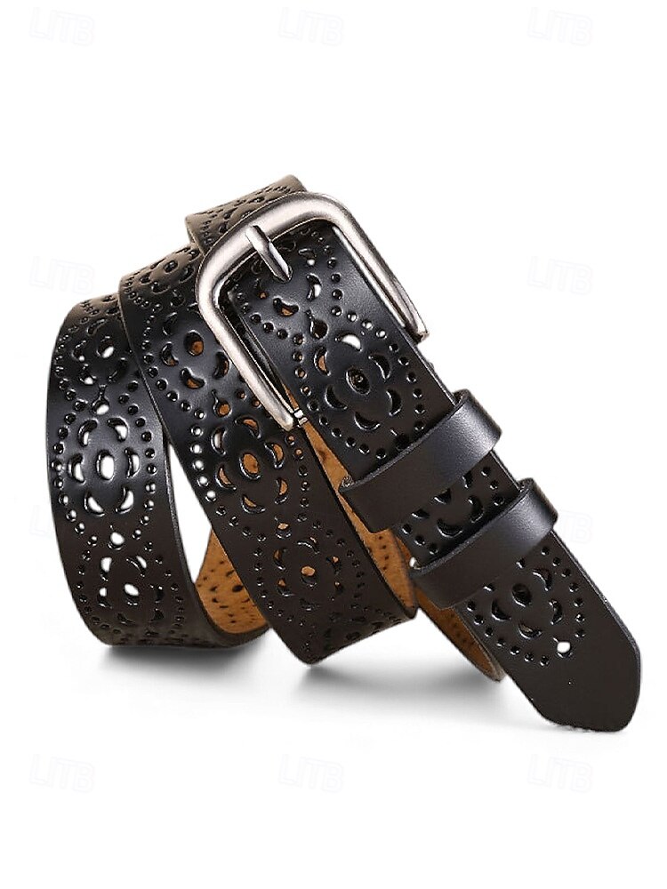 Naisten aitoa nahkaa oleva vyö, vintage-rei'itetty kukkakuvio metallisoljella, rento klassinen tyyli, monivärinen vyö farkkuihin, mekkoihin, jokapäiväiseen käyttöön ja ulkoiluun. 2026 - ZAR R281 –P4