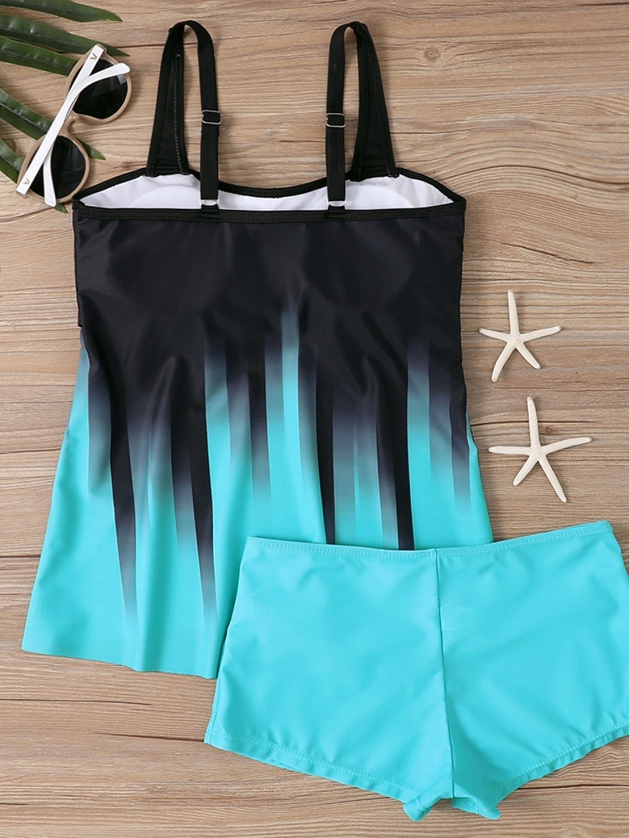 Damen Tankini 2-teilig Badeanzug Shorts Bauchkontrolle Hohe Taille Slim Rückenfrei Urlaub Strandbekleidung Ombre Gestreift V-Ausschnitt Ärmellose Badeanzüge 2026 - $19.99 –P3