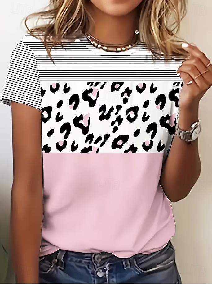 Pentru femei Tricou Imprimeu Grafic Dungi Epocă Stilat Clasic Manșon scurt Stil Nautic Topuri obișnuite Zilnic Negru Roz Îmbujorat Vară Primăvară 2026 - $22.99 –P3