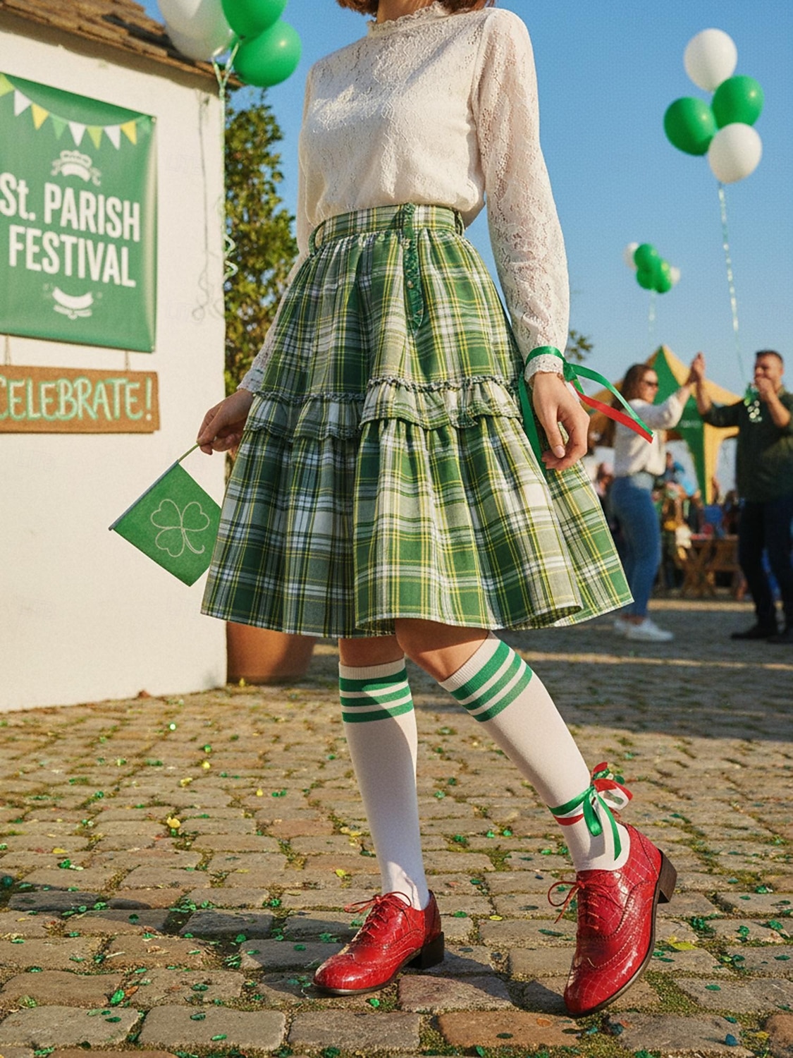 Dámské zelené oxfordské společenské boty s detailem brogue – pohodlné boty na nízkém podpatku se šněrováním na průvod ke Dni svatého Patrika, irské festivalové outfity, sváteční párty outfity 2026 - $59.99 –P7
