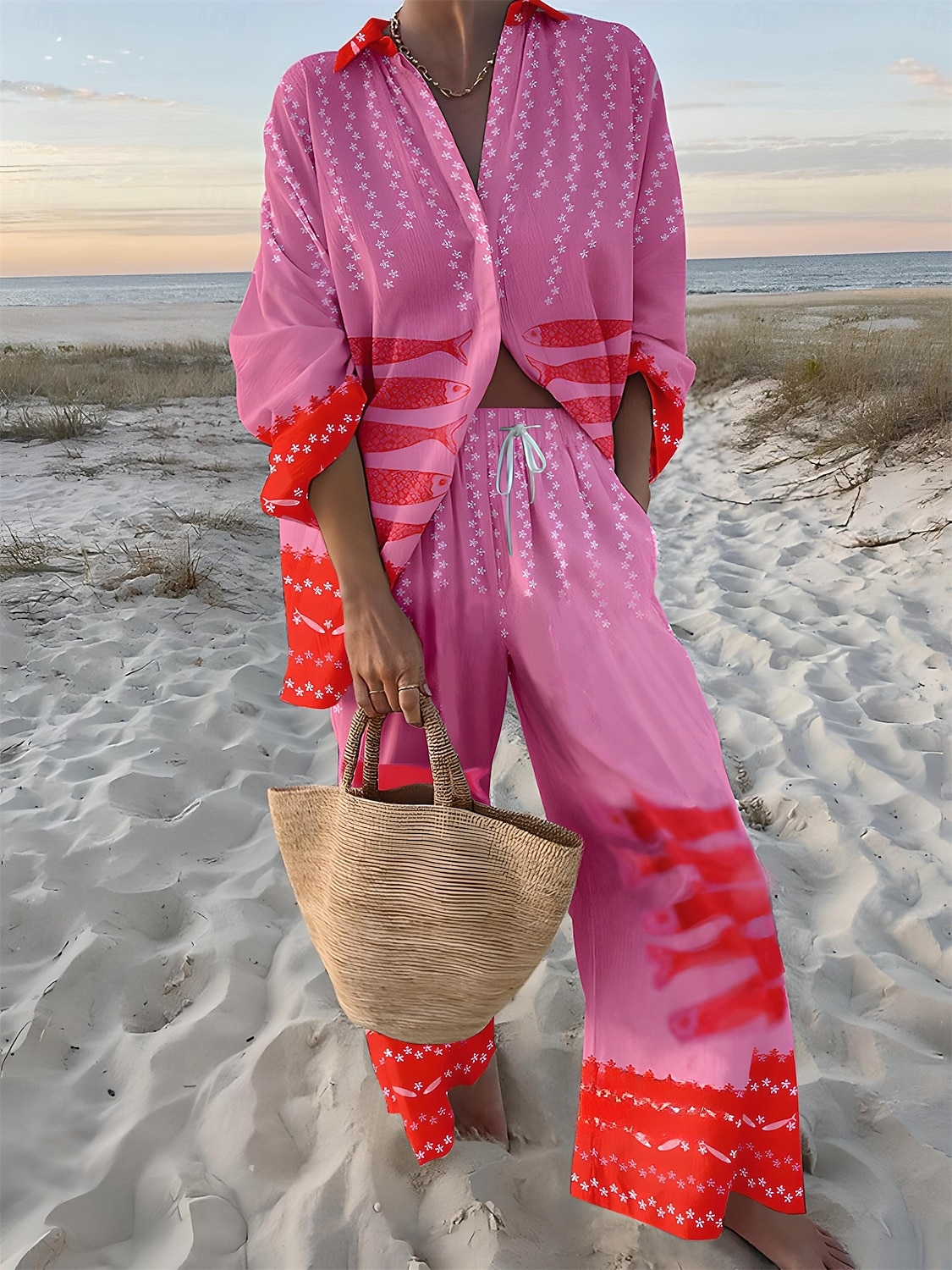 Mulheres Camisa Social Conjunto com toque de linho Conjuntos de linho de algodão Calças de linho Calças Manga Longa Colarinho de Camisa Bloco de cor Patchwork Moda Roupa de rua Roupa Diária Encontro de 2026 por $39.99 –P4