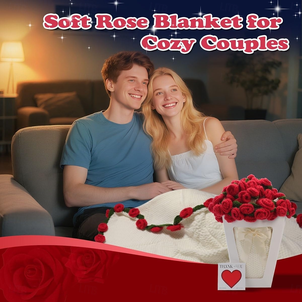 Valentýnská gradientní deka s kyticí konvalinek, ručně vyráběný přehoz s umělými květinami, deka na spaní, uměle tkaný přehoz, perfektní dárek pro blízké 2026 - $30.99 –P3