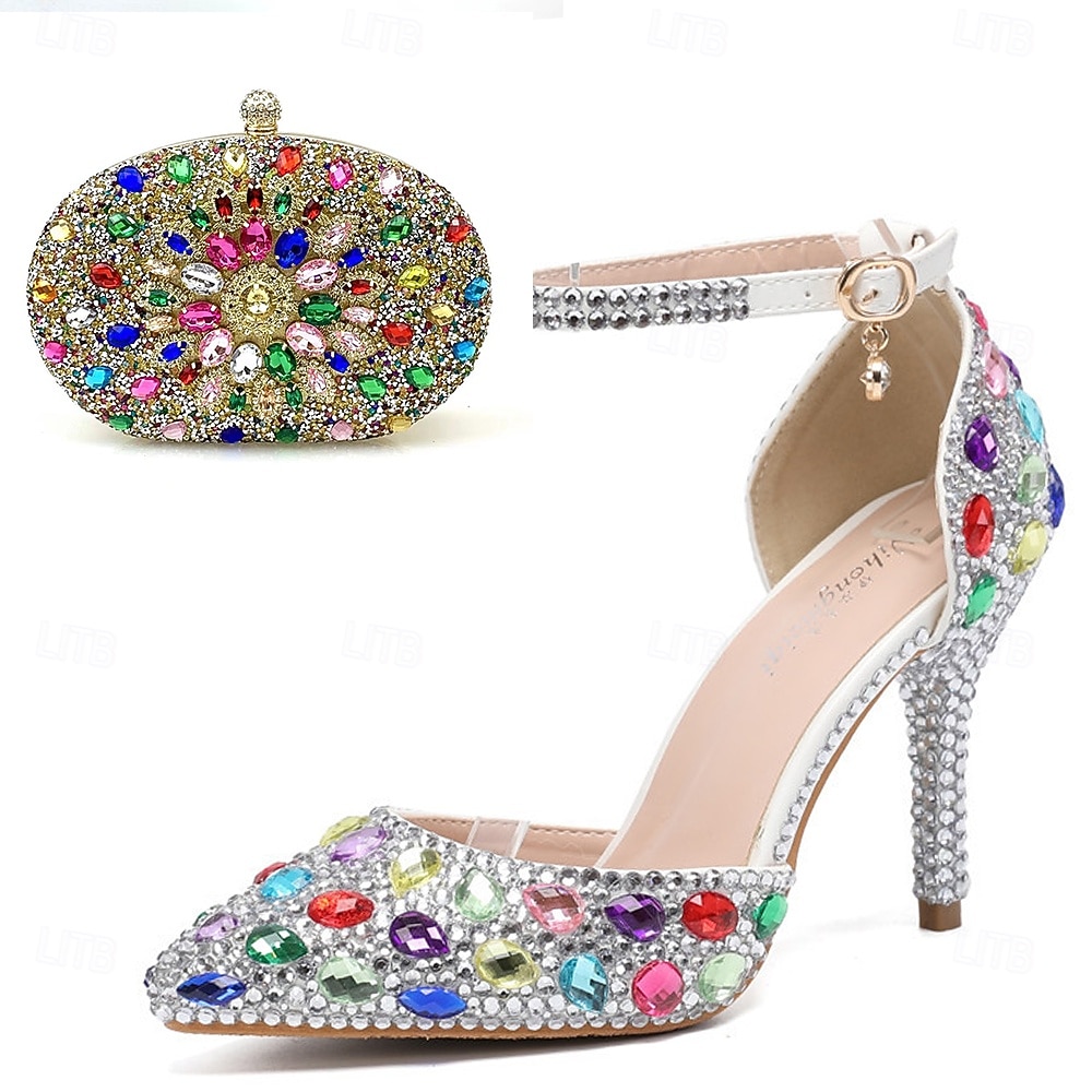 Damen Cocktail Club Party Strass Kristall Schnalle Stiletto Spitze Zehe Mode Niedlich luxuriös PU Schnalle Silber Rot orange Schwarz und Violett 2026 - $99.99 –P1