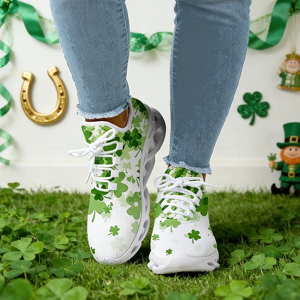 Dámské tenisky s motivem zeleného jetele ke Dni svatého Patrika – lehké prodyšné vycházkové boty s polstrovanou podrážkou, slavnostní sportovní styl na přehlídky, cestování, každodenní chůzi, cvičení a běžné nošení 2026 - $42.99 –P3