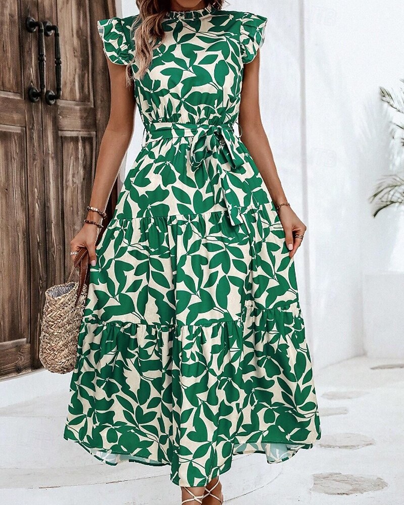 Per donna Abito Midi Abito Floreale Abito Stampato Moda Moderno All'aperto Vacanza Uscire Vestibilità comoda Floreale Senza Maniche Collo alla coreana Arancione Marrone Verde Blu scuro Estate del 2026 a $26.99 –P17