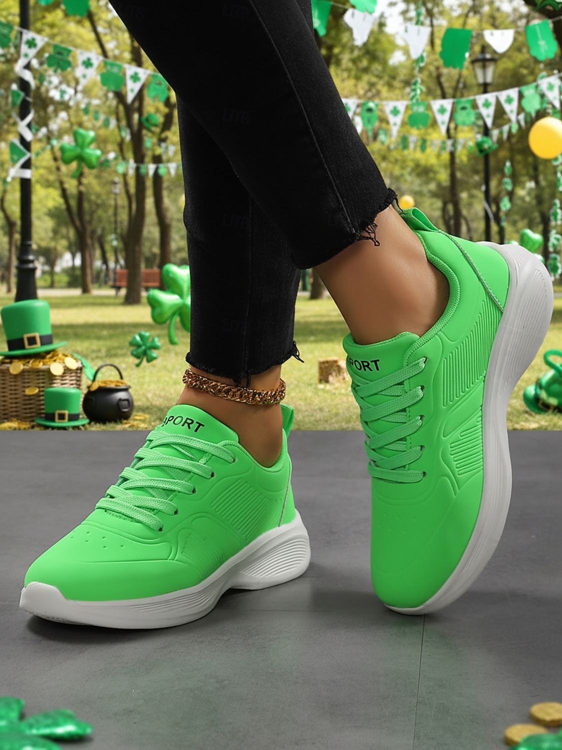 Women's Green Lace-Up Sporty Sneakers – Perfect for St. Patrick's Day Parades, Casual Outings and Active Days 2026 - $42.99 –P7