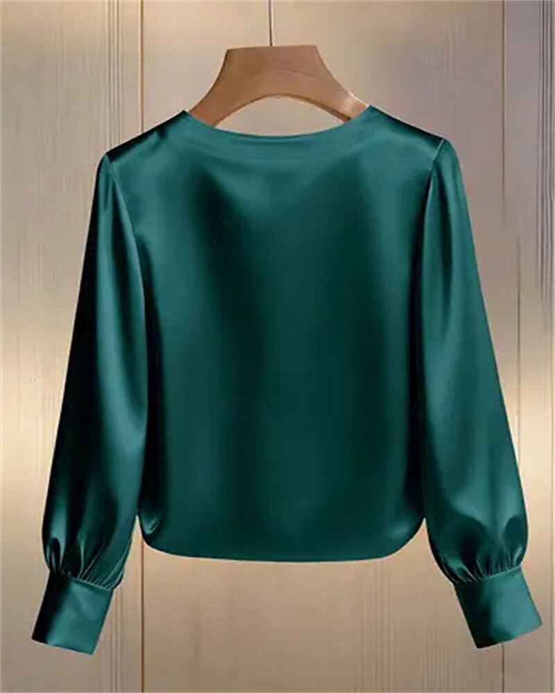 Mulheres Blusa Tops elegantes Franzido Patchwork Com Miçangas Côr Sólida Tecido Elegante senhoras à moda Manga Longa Gola Redonda Tops regulares Diário Trabalho Para Noite Preto Branco Verde Damasco de 2026 por $26.99 –P6