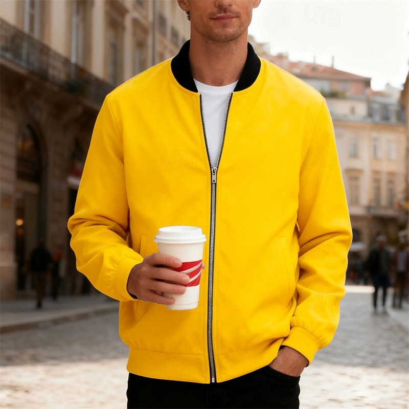Per uomo Giacca Leggera Giubbotto bomber Giacca Casual Casuale Quotidiano Leggero Tasca Primavera Autunno Semplice Streetwear Elegante Colletto Mao Regolare Blu Nero Giallo Rosso Blu marino Giacca del 2026 a $30.99 –P2