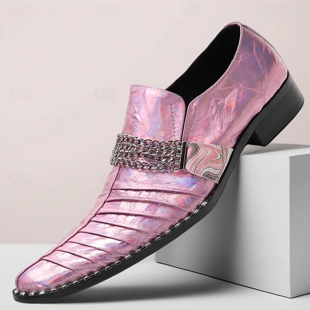 scarpe slip-on da uomo in pelle viola iridescente con dettaglio a catena, scarpe da sposa formali uniche per lo sposo, testimoni dello sposo e feste di matrimonio, calzature eleganti per uno stile da sposa audace del 2026 a $109.99 –P1