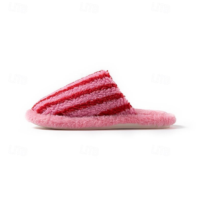 Cotton Slippers for Women Closed Toe Color Block Plush Striped Furry Indoor Home Soft Cozy House Slippers 2026 - $18.99 –P5