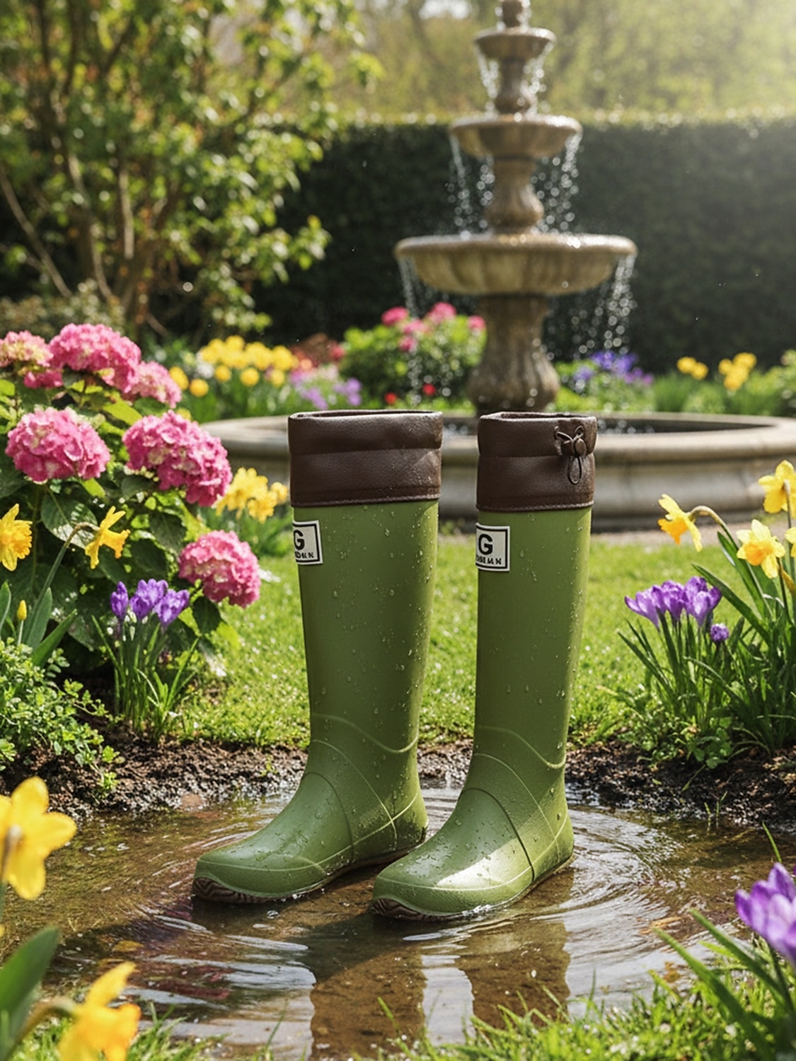 Women's Foldable Green Rain Boots - Waterproof, Adjustable Cuff Garden Boots with Non-Slip Sole | Practical Casual Style for Gardening, Yard Work, Outdoor Errands & Rainy-Day Walks 2026 - $42.99 –P1